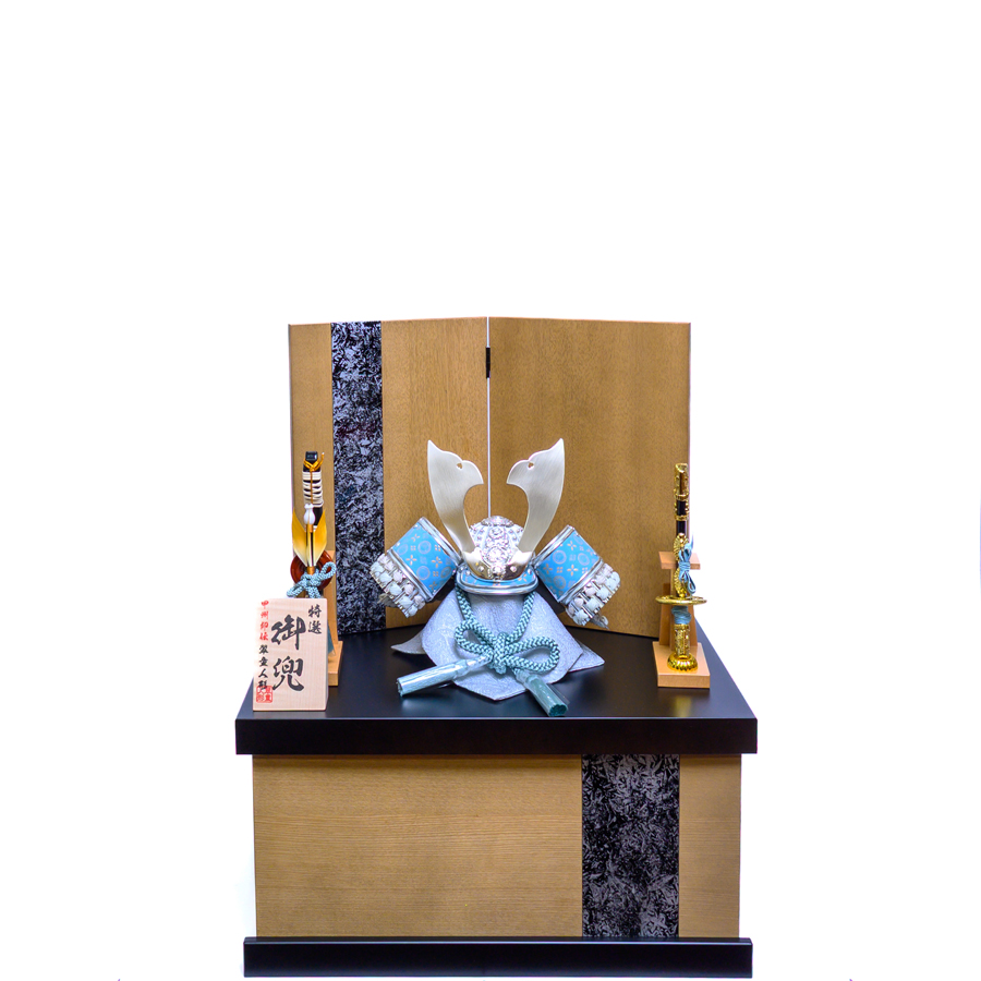 甲州印伝富士山柄水色銀5号出世兜daichi収納飾りセット1写真