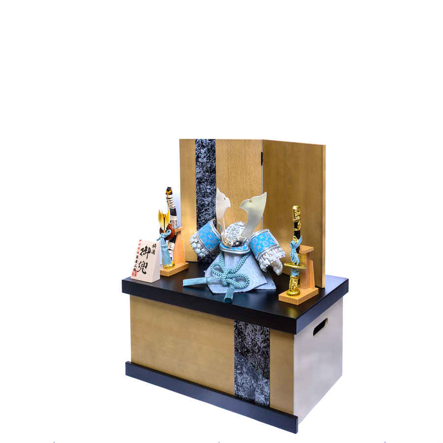 甲州印伝富士山柄水色銀5号出世兜daichi収納飾りセット2写真