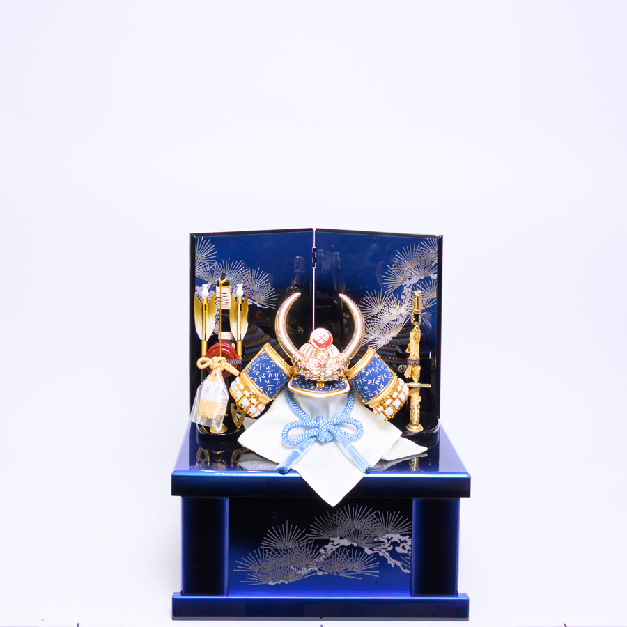 甲州印伝青蜻蛉柄武田信玄兜青ボカシ収納飾り