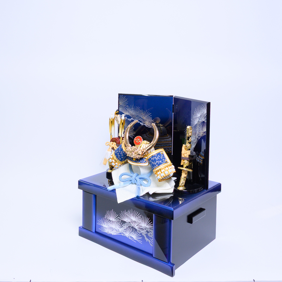 甲州印伝青蜻蛉柄武田信玄兜青ボカシ収納飾り2写真