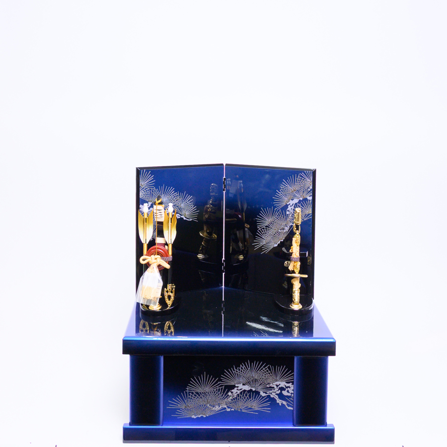 甲州印伝青蜻蛉柄武田信玄兜青ボカシ収納飾り4写真