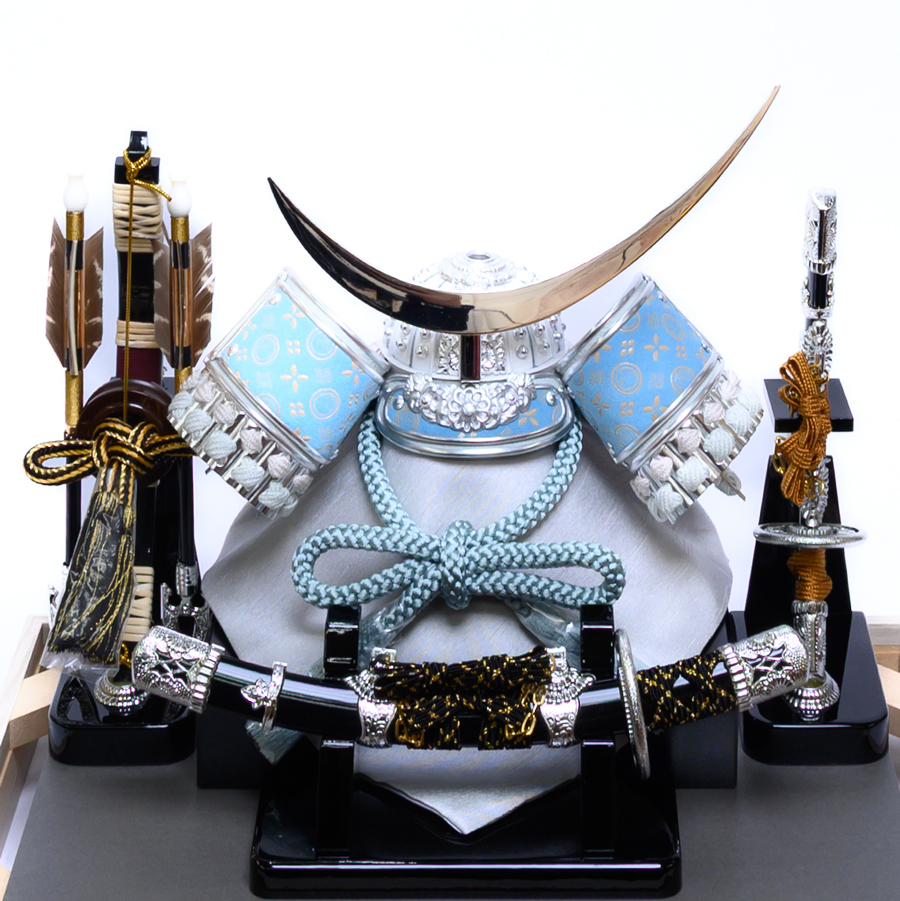 甲州印伝水色富士山柄伊達兜銀龍ケースセット3写真