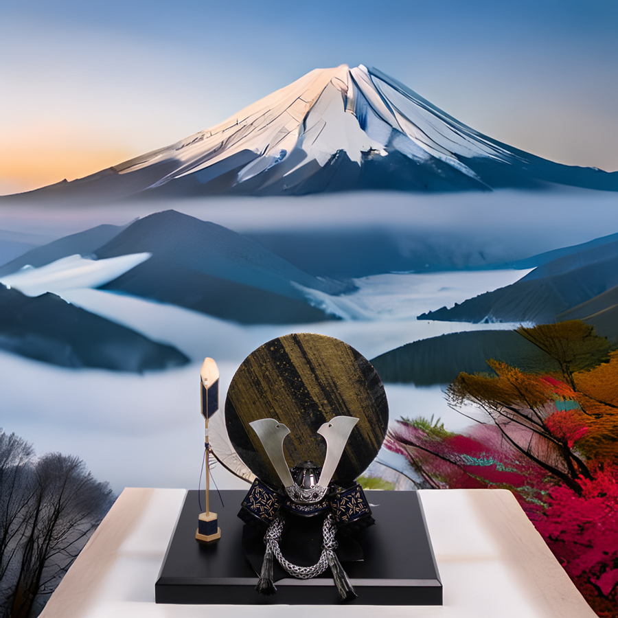 甲州印伝蜻蛉柄鉄紺6号出世兜washihujiセット3写真