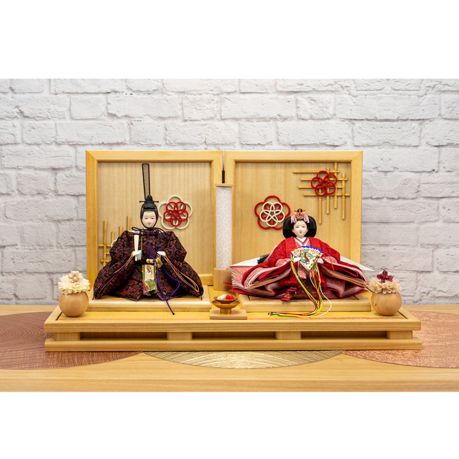 甲州印伝雛人形 小桜菖蒲柄親王　和楽梅親王飾りセット1写真