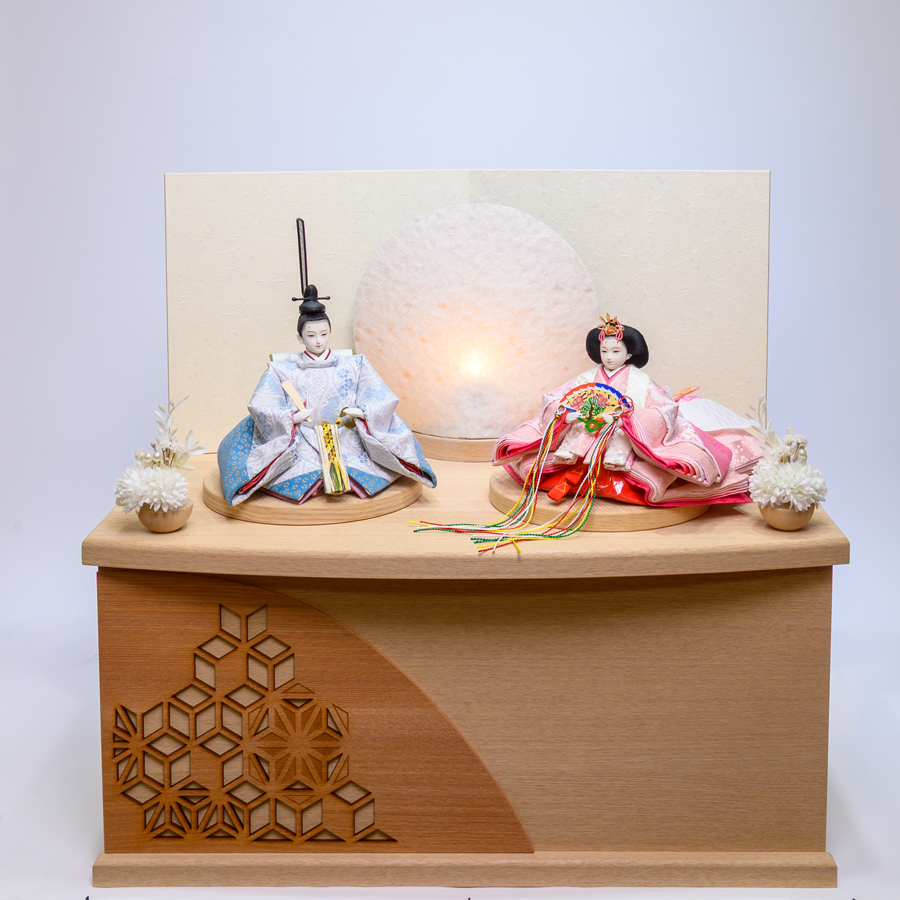 甲州印伝小桜柄切替衣装青・桃shizuku収納飾りセット