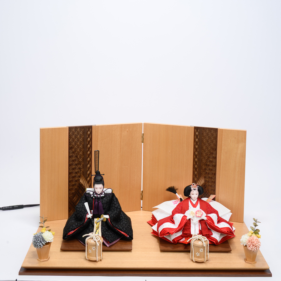 甲州印伝小桜柄黒赤親王煌彩LED照明屏風親王飾りセット