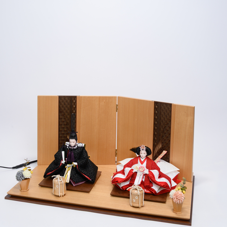 甲州印伝小桜柄黒赤親王煌彩LED照明屏風親王飾りセット2写真