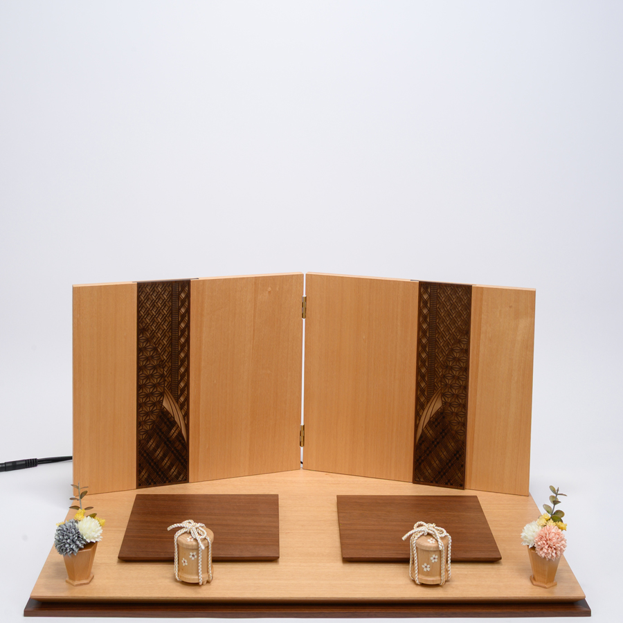 甲州印伝小桜柄黒赤親王煌彩LED照明屏風親王飾りセット3写真