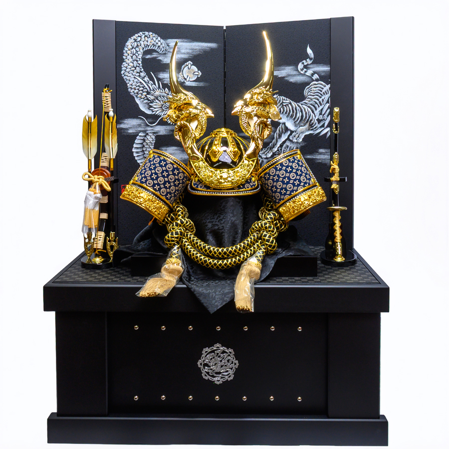 甲州印伝富士山柄金巻龍着用兜龍虎収納セット