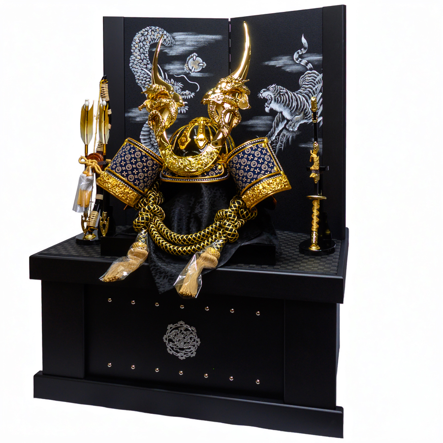 甲州印伝富士山柄金巻龍着用兜龍虎収納セット2写真