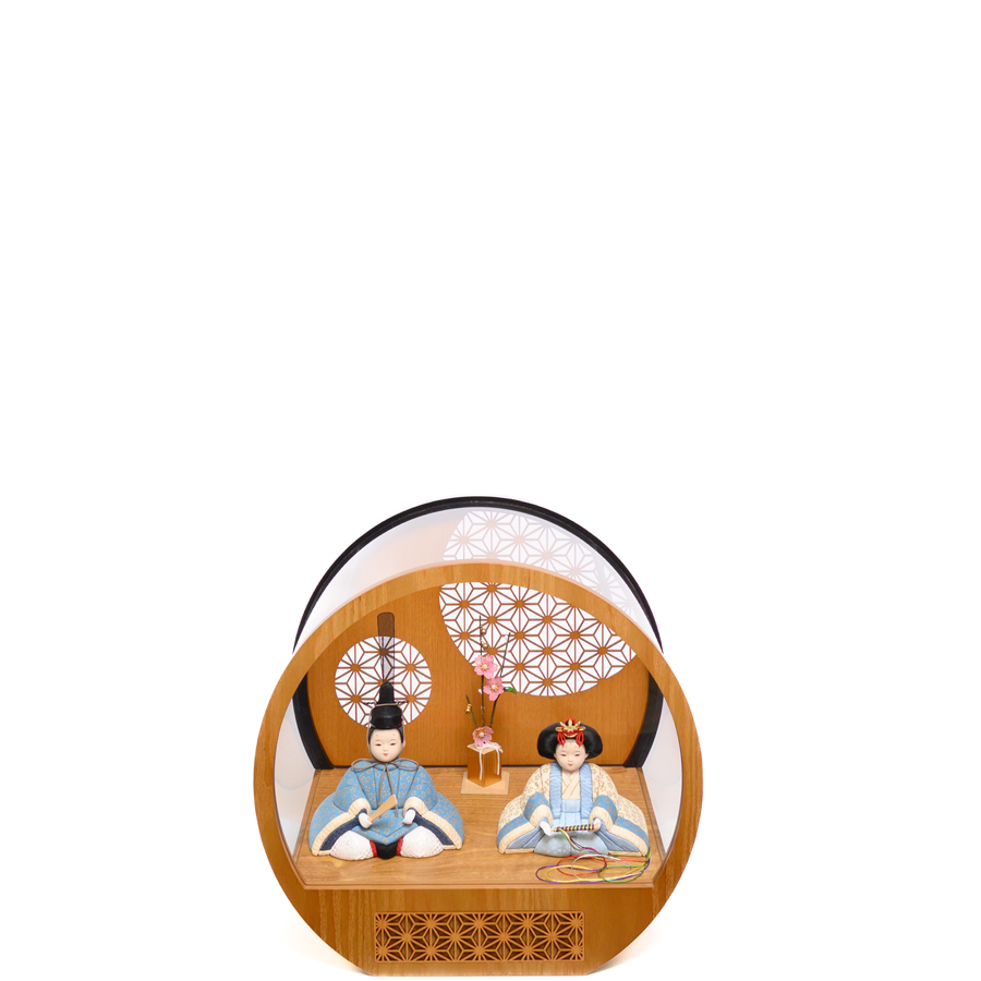 pikkoroシリーズ甲州印伝小桜柄白印伝・水色印伝木目込み人形麻の葉柄アクリルケース若菜雛