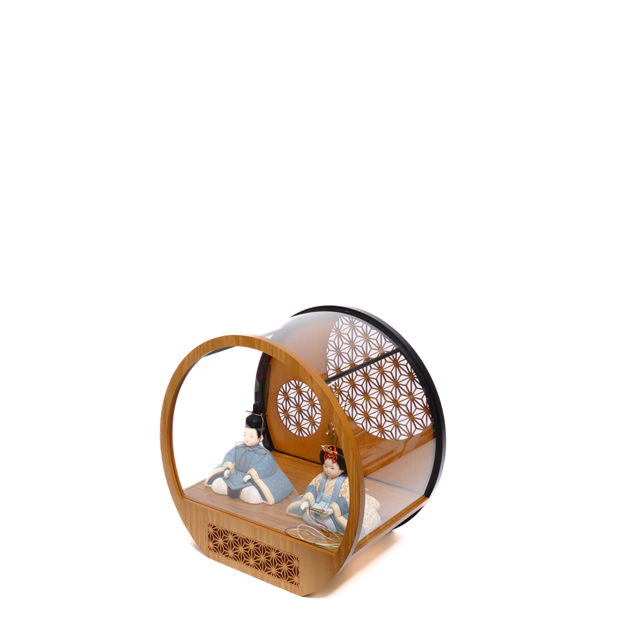 pikkoroシリーズ甲州印伝小桜柄白印伝・水色印伝木目込み人形麻の葉柄アクリルケース若菜雛2写真