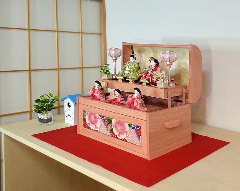 プリンセス雛人形宝箱　５人ピンク収納セット1写真
