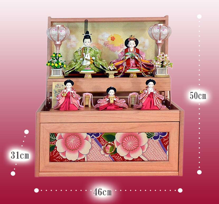 プリンセス雛人形宝箱　５人ピンク収納セット4写真