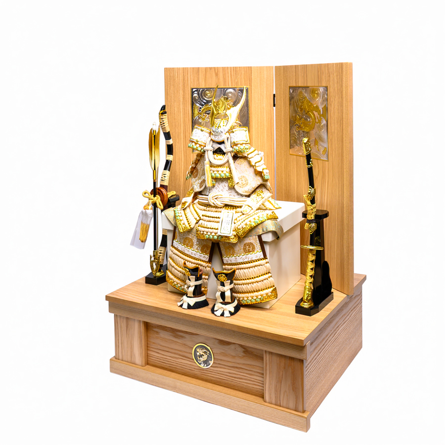 白甲州印伝蜻蛉柄3号鎧白糸縅出世鎧木目龍セット2写真