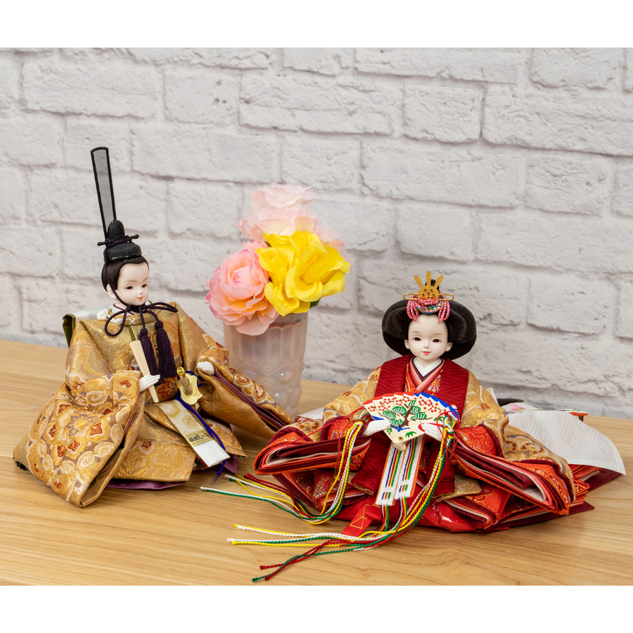 プリンセス雛人形袋帯　六通柄　正絹金糸華紋様織り出し袋帯親王飾りセット（金）3写真