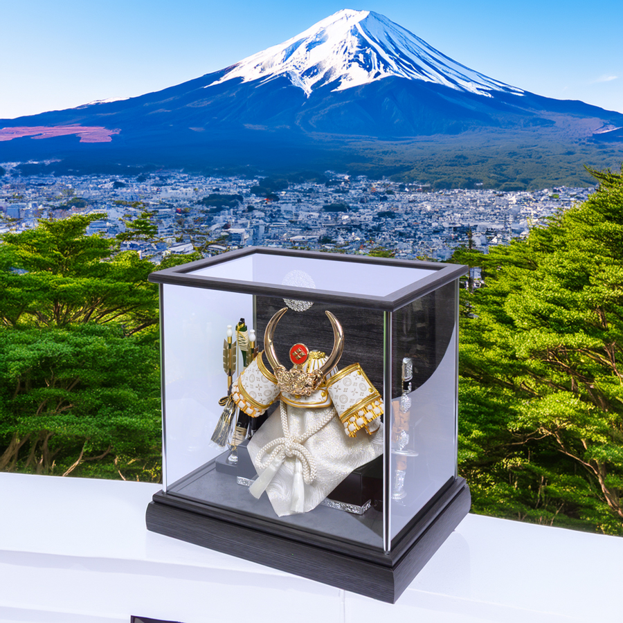 白甲州印伝富士山柄8号白武田信玄兜炎峰ケース飾り