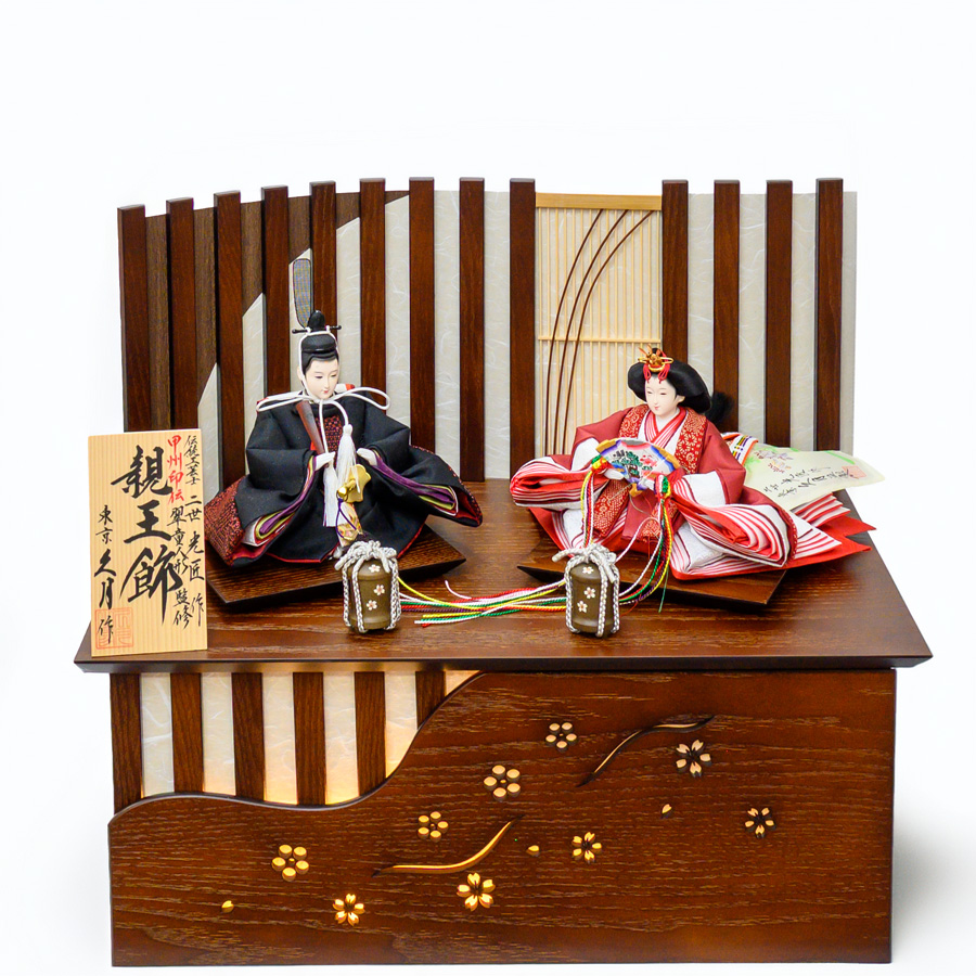 人形の久月製 × 翠童人形オリジナル特注品 ノワールージュ甲州印伝寄せ小紋柄・正絹衣装収納飾り