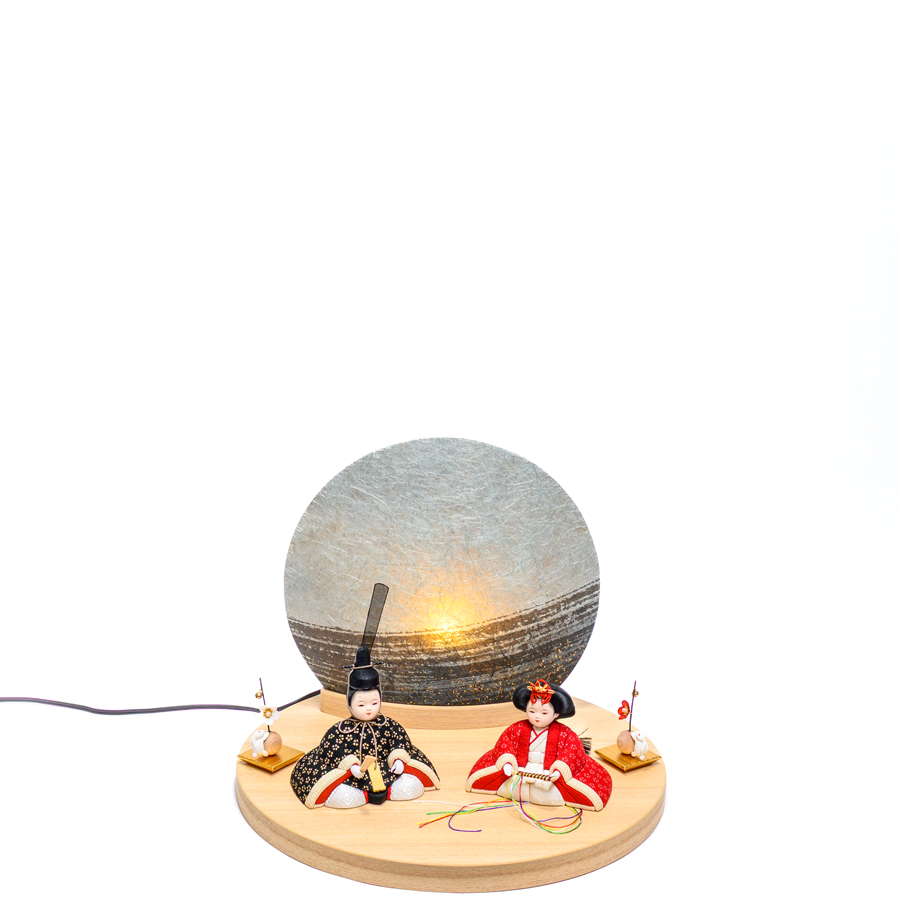 甲州印伝小桜柄・黒赤　若菜雛和紙LED照明円形台ピッコロセットsakurasakura