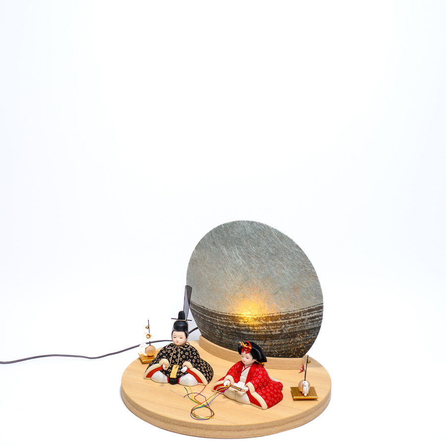 甲州印伝小桜柄・黒赤　若菜雛和紙LED照明円形台ピッコロセットsakurasakura2写真