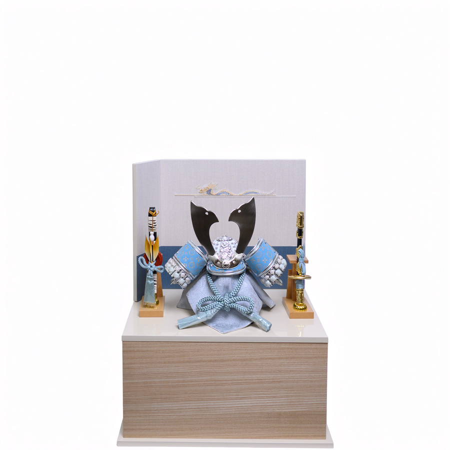 甲州印伝富士山柄水色大鍬型兜龍刺繍収納飾り1写真