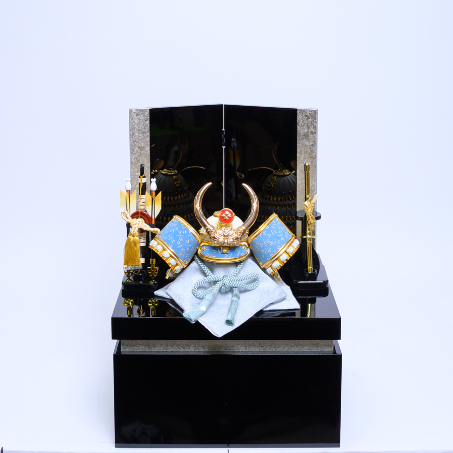 甲州印伝水色蜻蛉柄4号武田信玄兜翠空飾り収納セット