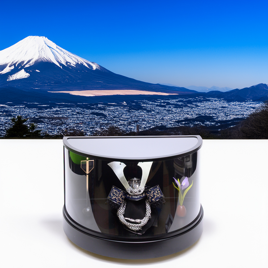 甲州印伝蜻蛉柄6号鉄紺出世兜半円ケース黒4写真