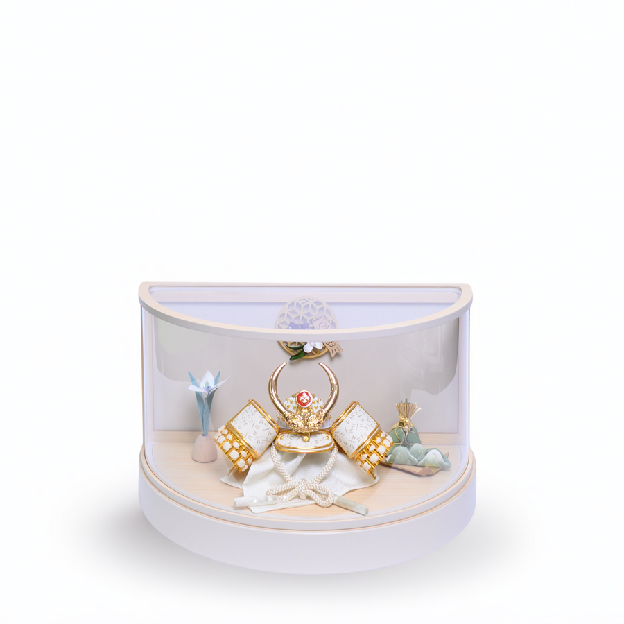 白甲州印伝蜻蛉柄5号武田信玄兜半円アクリルケース　五月晴れ