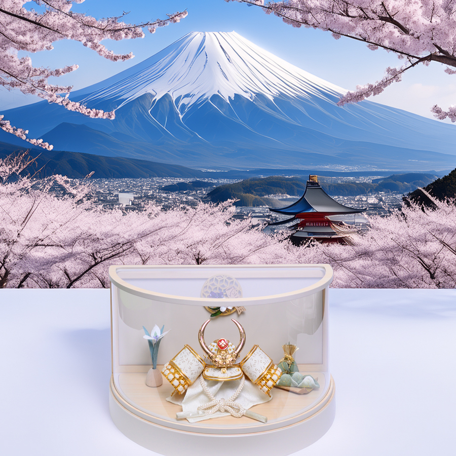 白甲州印伝蜻蛉柄5号武田信玄兜半円アクリルケース　五月晴れ3写真