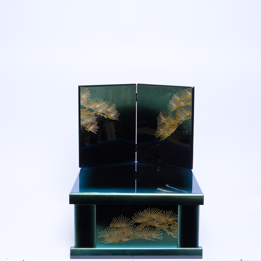 甲州印伝富士山柄緑8号出世兜グリーンボカシ収納飾り4写真