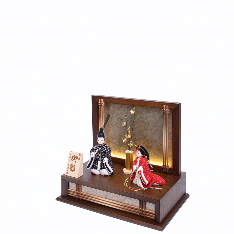 甲州印伝小桜柄木目込み立雛春日雛 モダンLED照明付き飾り2写真