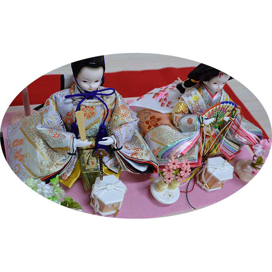 プリンセスひな人形　西陣織　ピンク　しだれ桜雛　アクリルケースセット3写真
