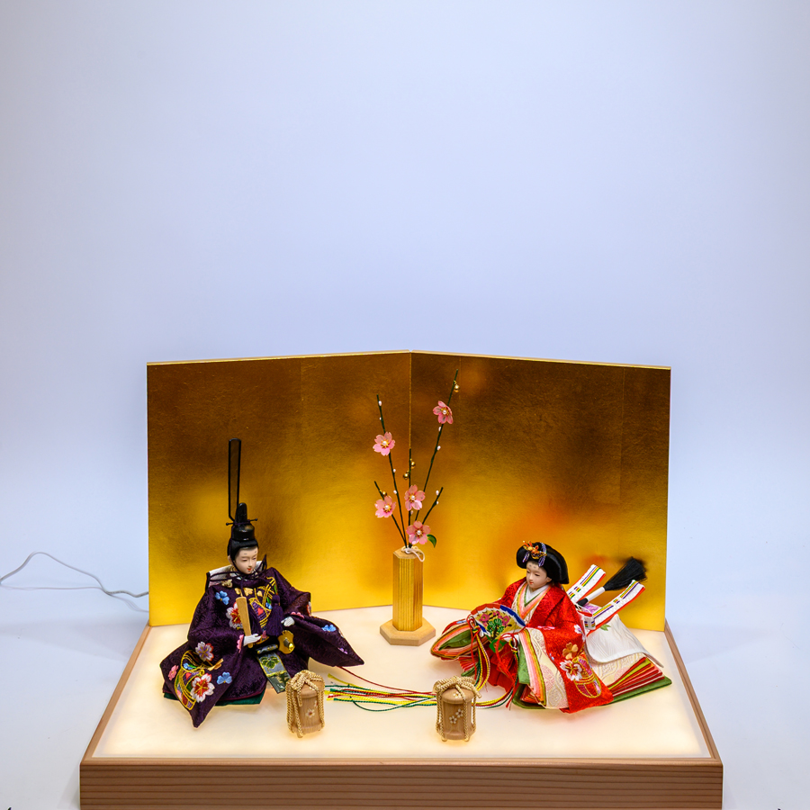 桜LED照明台　刺繍鞠に桜親王飾り1写真