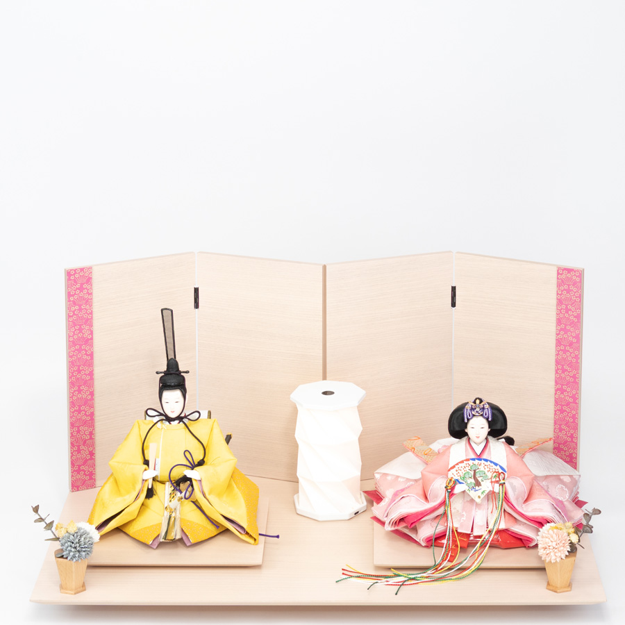 甲州印伝小桜柄・草木染め切替衣装　桃花印伝親王飾りセット