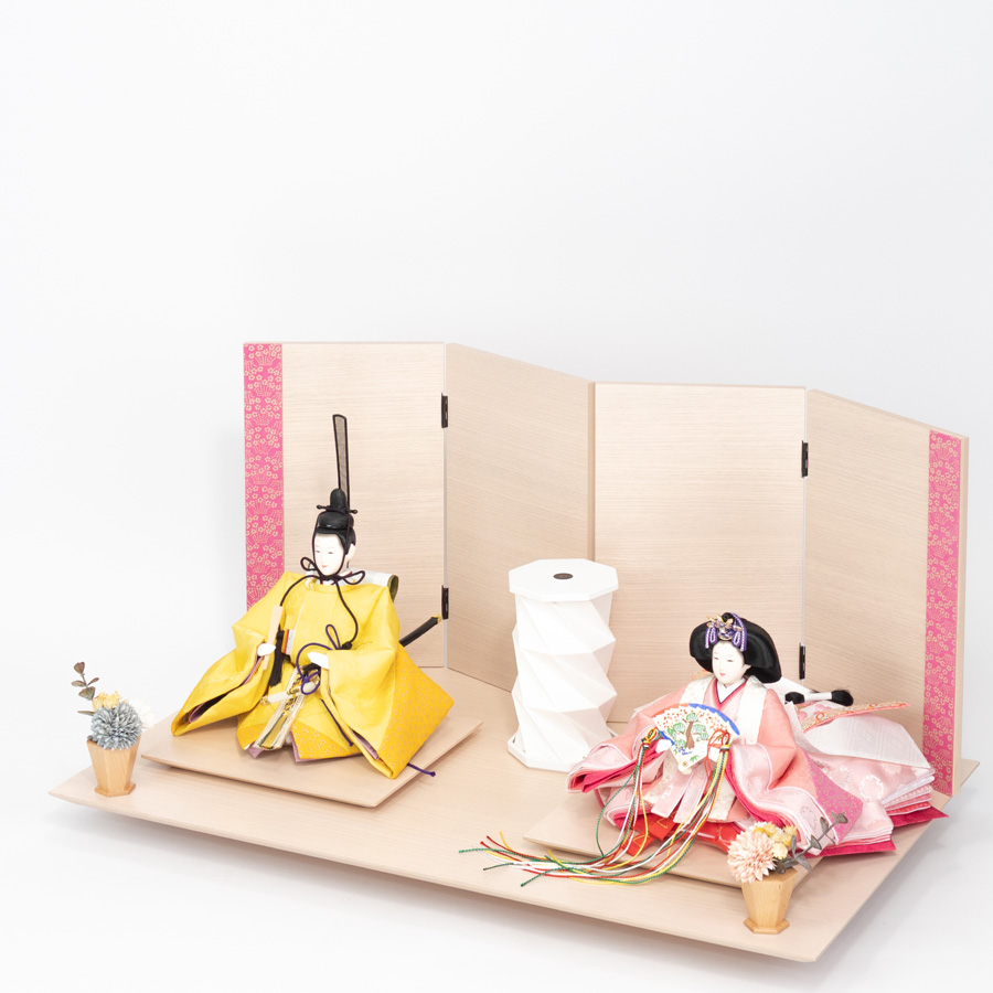 甲州印伝小桜柄・草木染め切替衣装　桃花印伝親王飾りセット2写真