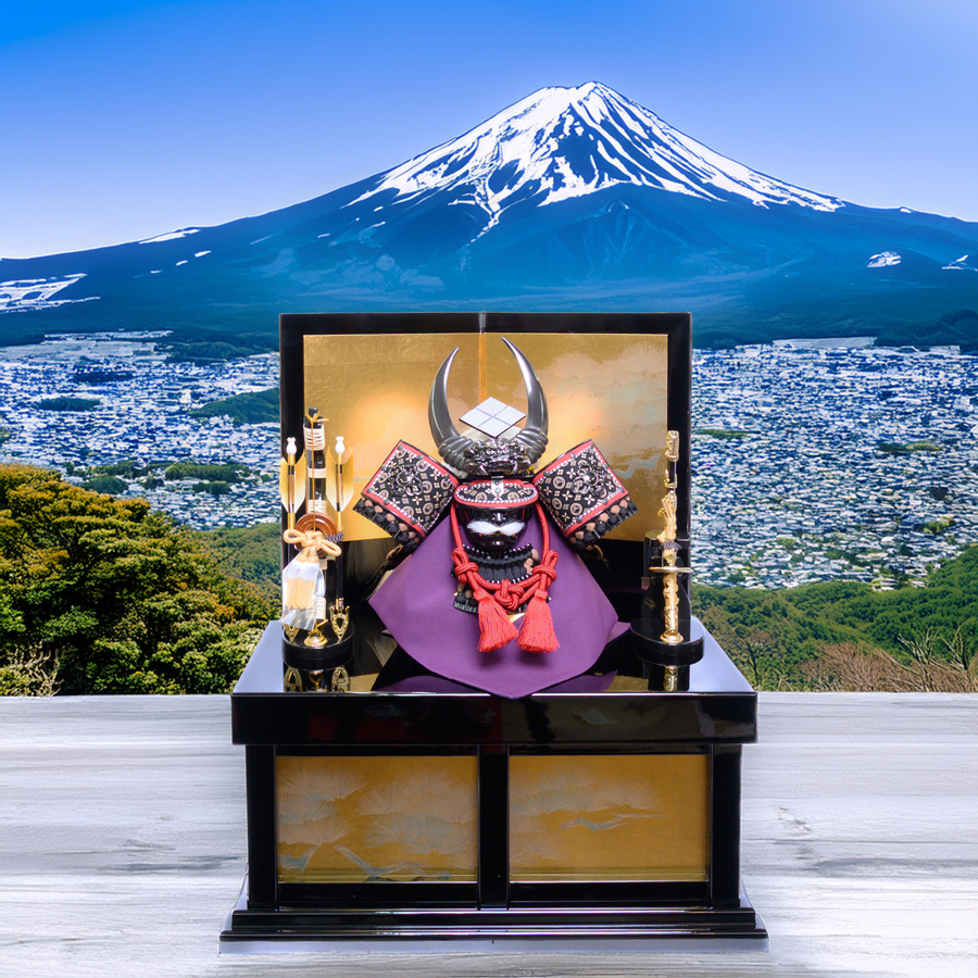 大越忠保作甲州印伝富士山柄武田信玄公12号兜Black収納飾り4写真