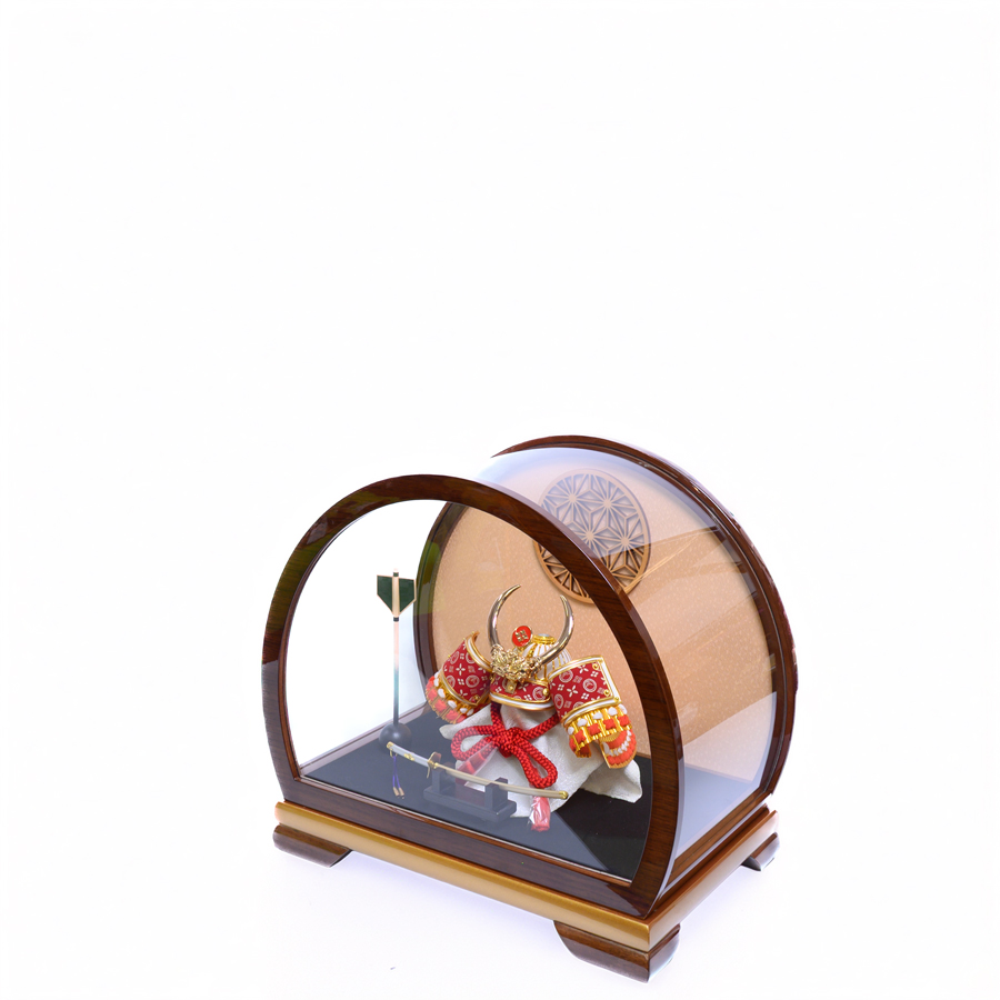 甲州印伝赤富士山柄5号武田信玄兜アクリル麻の葉円形型ケース2写真