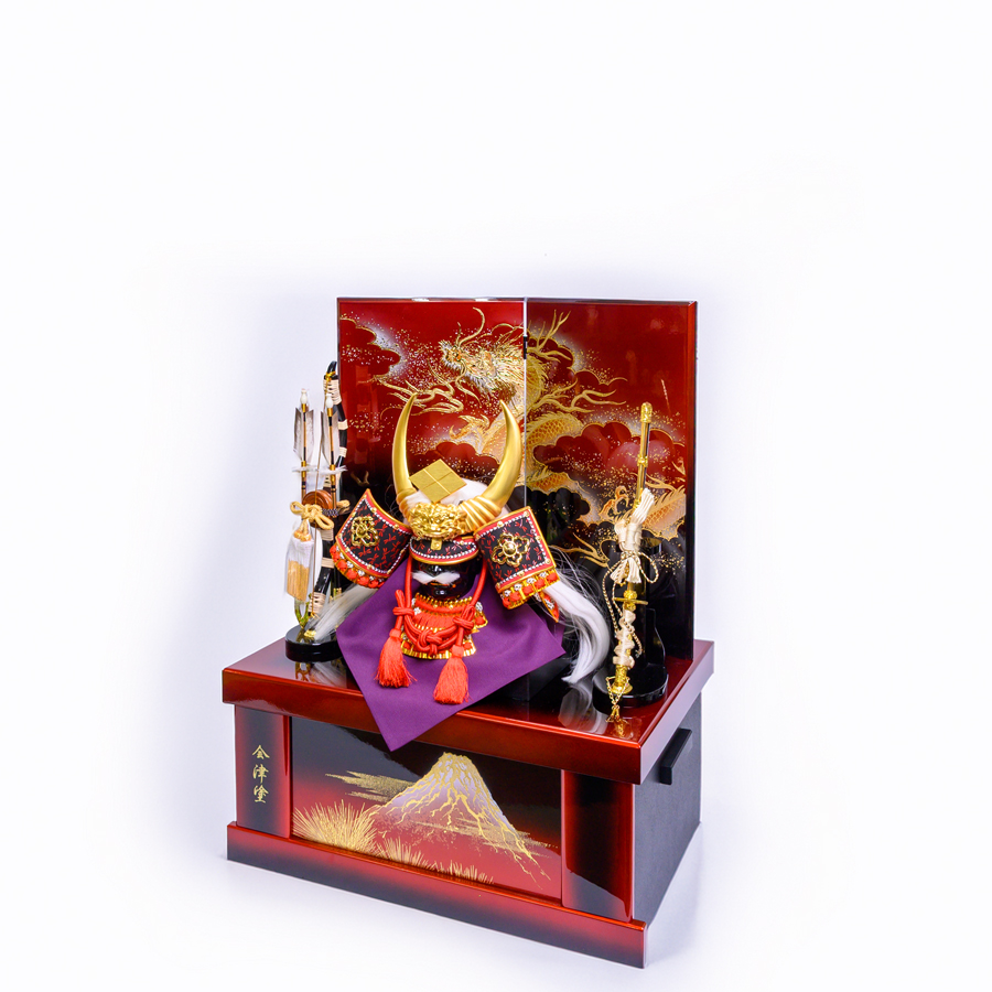 甲州印伝蜻蛉柄忠保作12号武田信玄兜紅溜富士山会津塗り収納飾り2写真