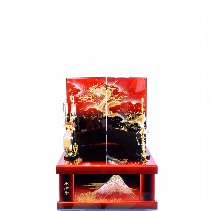 甲州印伝蜻蛉柄忠保作12号武田信玄兜紅溜富士山会津塗り収納飾り3写真